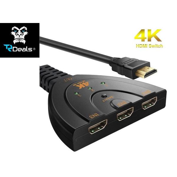 TR Deals® HDMI Switch - Splitter 3x HDMI-IN naar 1x HDMI-UIT - 3 in 1 - 4K RESOLUTIE - Indicatie LED - Zwart