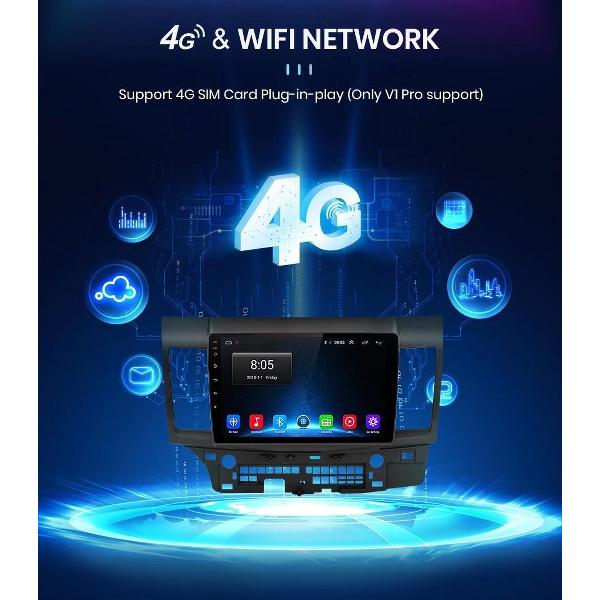 Mitsubishi Lancer (zonder Rockford) 2008-2012 Android 10 navigatie en multimediasysteem autoradio RDS Bluetooth USB WiFi 4G 4+64GB