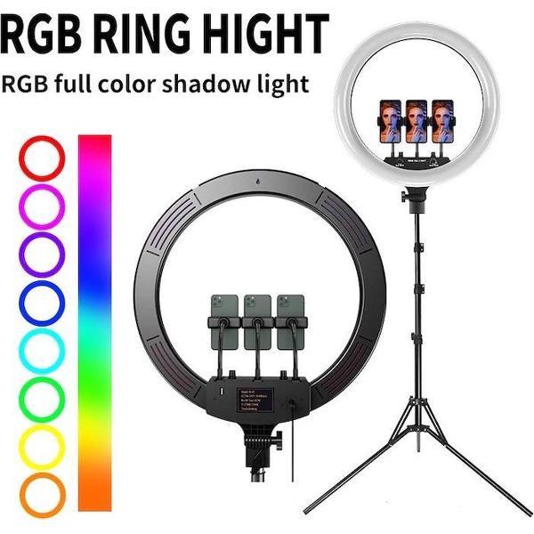 18 inch LED Ringlamp met Statief - Met smartphone en afstandsbediening - RGB Ringlamp - Fotografie - Ring lamp met Telefoon standaard - 210 cm hoog - Selfie ringlight - TikTok lamp - Selfie lamp - Professionele ringlamp