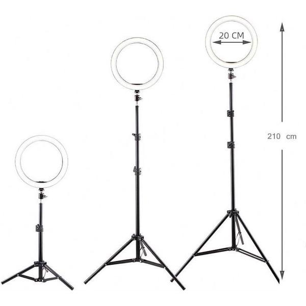 LED Ring Light 46cm met Verstelbaar Statief (96 tot 196cm) - Inclusief Telefoonhouder en Afstandsbediening - Selfie Ringlight/Studio/Make up lamp.