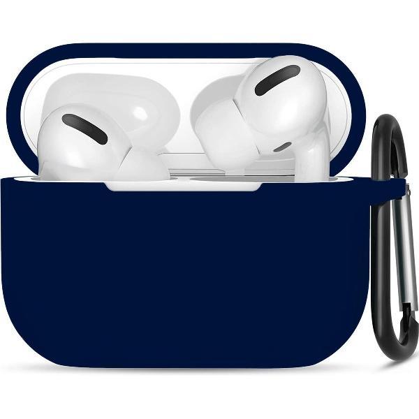 Apple Airpods Pro ultra dunne siliconen cover - Hoesje - extra dunne Apple Airpods siliconen cover met sleutelhanger - Midnight Blue