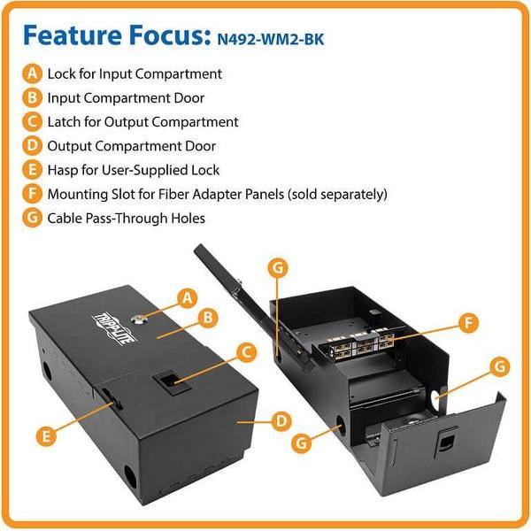 Tripp-Lite N492-WM2-BK Wall-Mount Fiber Optic Distribution Enclosure, 2-Panel Capacity TrippLite