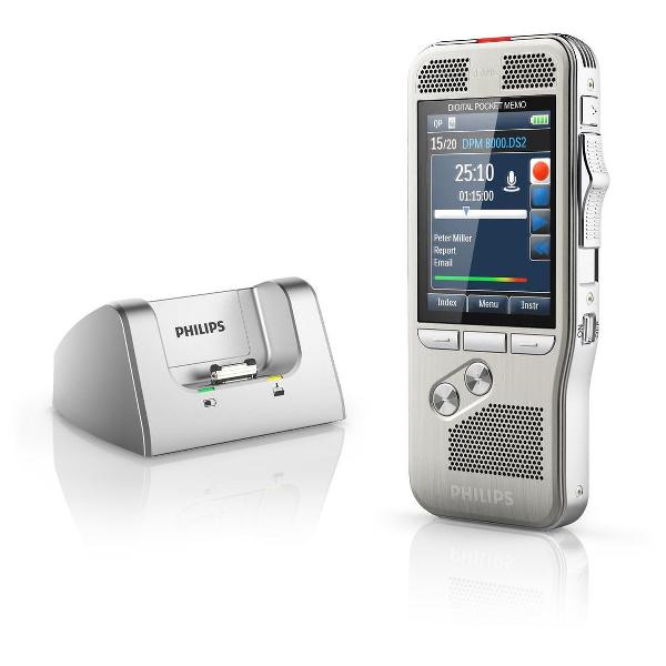 Philips PocketMemo Dicteerapparaat DPM8100 | integrator set, Docking station, Bewegingssensor, Ergonomische schuifschakelaar US
