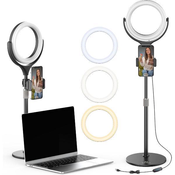VIJIM K6 Desktop Bi-Color Ringlamp met statief en telefoonhouder