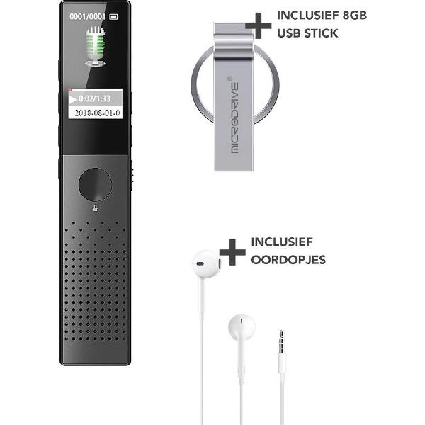 MADINE Voice Recorder Digitaal - Draadloze Dictafoon - Audio Recorder - Opname Apparaat - Memorecorder - USB oplaadbaar - 16GB Opslag - MP3 en WAV ruisonderdrukking - Inclusief oortjes