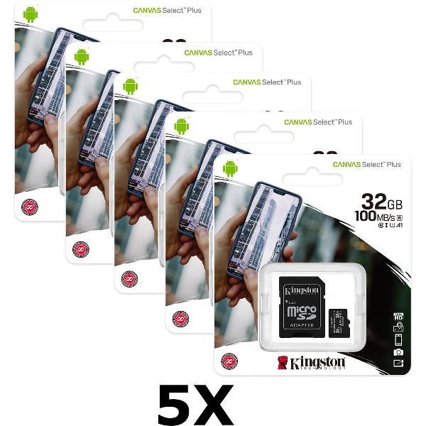 5x Kingston Canvas Select Plus flashgeheugen 32 GB MicroSDHC Klasse 10 UHS-I