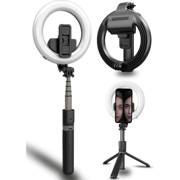 SEFID® HiStick LED Ringlamp statief – Selfie stick Tiktok ring light - Flitser studiolamp met GoPro / telefoon houder