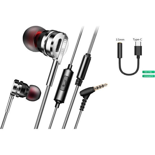 DrPhone CNC1 PRO - Zinklegering HiFi In Ear Oordopjes + DAC Adapter USB-C - Headset Stereo BASS Metalen Oortjes - Audio Koptelefoon Voor o.a. Samsung - Zilver