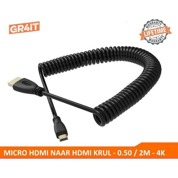 GR4IT Micro HDMI naar HDMI Krulkoord - 0.50M / 2M - 4K HDMI 1.4