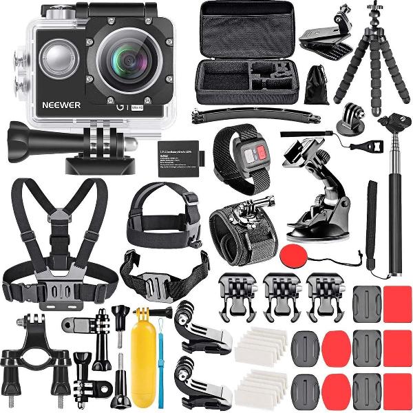 Neewer HD-vlog-camera met ingebouwde microfoon |ULTRA HD 4K–LCD-kleurenscherm – Complete set – accessoires – tripod – selfie stick – usb kabel