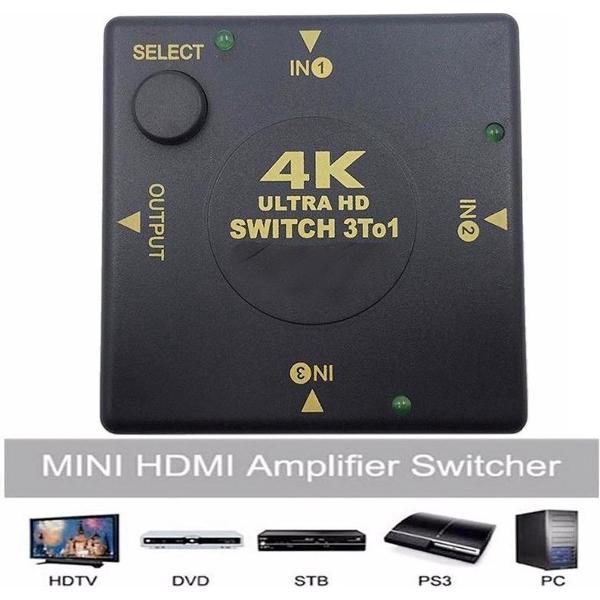 Supersnelle 4K 3 Naar 1 HDMI Switch - Splitter / Hub / Verdeler Schakelaar - Ultra FUll HD - Drie Poorten Switcher - Zwart