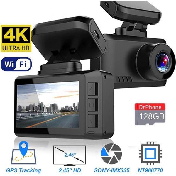 DrPhone Dashcam D07-C - 4K Ultra HD Dashcam – Parkeermonitor – Lens: SONY IMX 307 - G-Sensor Kijkhoek van 170 ° - Dashboard Camera met Nachtzicht – Wifi + Applicatie + 128 Micro SD