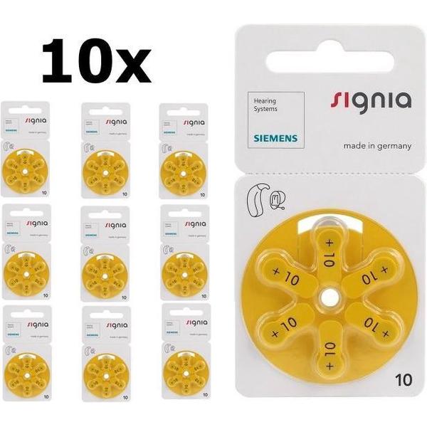 60 Stuks ( 10 Blister a 6st) Siemens Signia 10MF Hg 0% Gehoorapparaat batterijen 1.45V