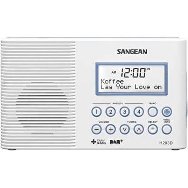 Sangean H-203 Draagbare radio - Waterdichte DAB+ en FM radio - Digitale badradio - Met zaklamp - Wit