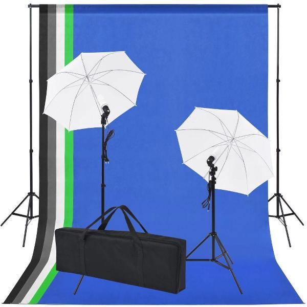 vidaXL Fotostudio set met 5 gekleurde achtergronden & 2 paraplu's