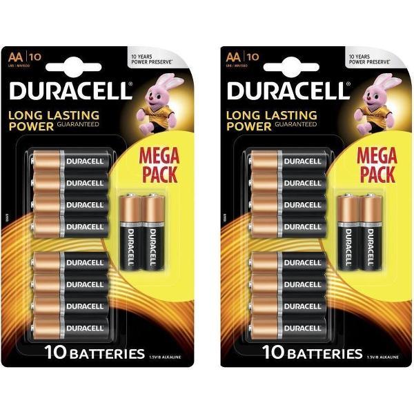 20 Stuks (2 Blisters a 10st) - Duracell MEGA Pack LR6 / AA / R6 / MN 1500 1.5V Alkaline batterij