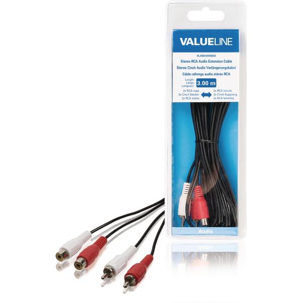 Valueline VLAB24205B30 audio kabel 3 m 2 x RCA Zwart, Rood, Wit