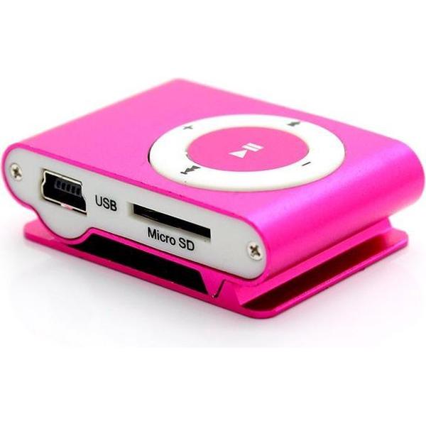 Mini MP3 speler + clip, oordopjes en data kabel (excl. geheugenkaart) - roze