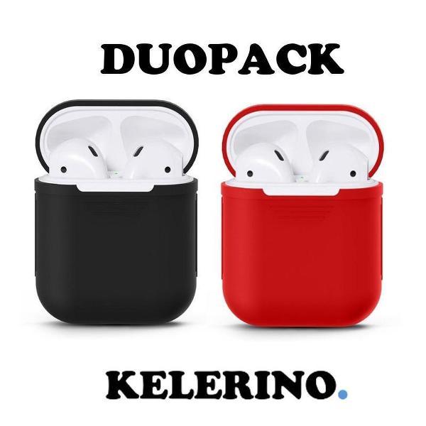 KELERINO. Siliconen hoesje voor Apple Airpods 1 & 2 - Duopack - Zwart / Rood