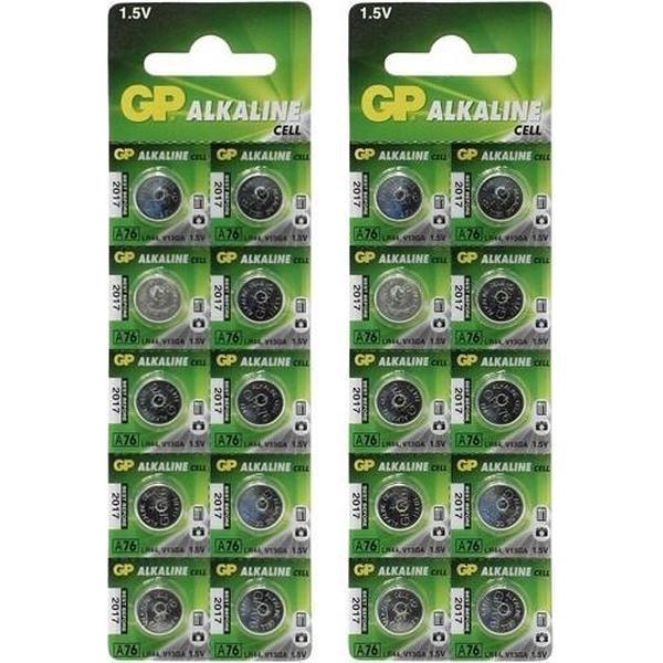 20 Stuks (2 Blisters a 10st) - GP LR44/76A/V13GA/A76 1.5v Alkaline knoopcel batterij