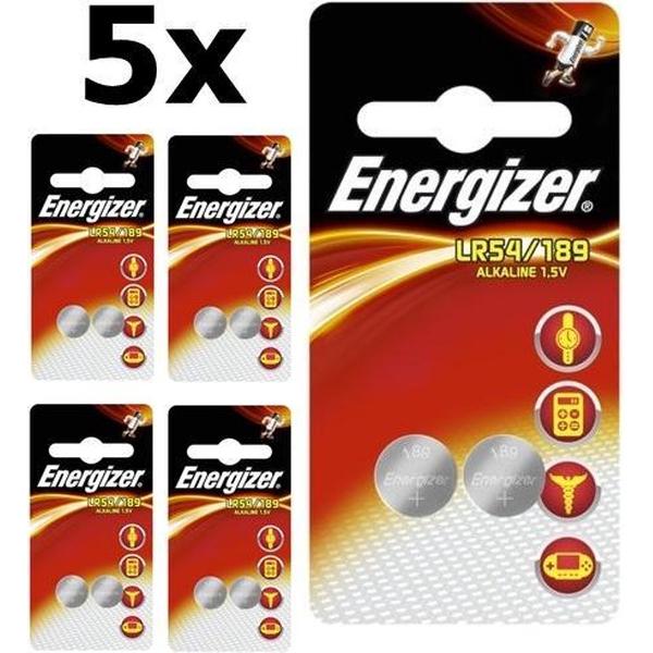 10 Stuks (5 Blister a 2st) Energizer G10 / LR54 / 189 / AG10 1.5V Alkaline knoopcel batterij