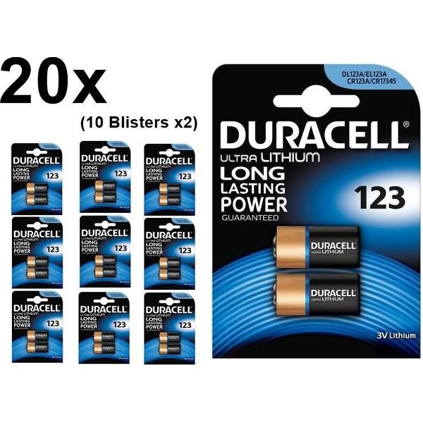 20 Stuks (10 Blisters a 2st) - Duracell CR123 CR123A 3V Lithium batterij (Duo Pack)