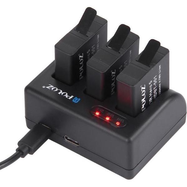 3X Externe batterij oplader voor GoPro Hero 7 (black/white/silver) / 6 / 5 | accu lader Zwart