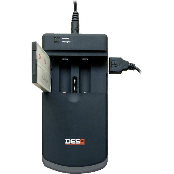 Desq Universele AA, AAA, Li-Ion accu en reis-lader , 230V, auto 12V en telefoon-laadsnoer