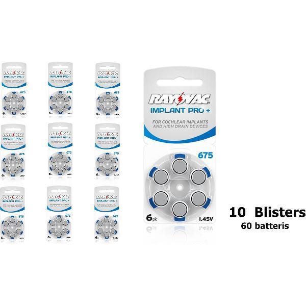 60 Stuks (10 Blisters a 6st) - Rayovac 675 IMPLANT PRO+ Gehoorapparaat batterijen