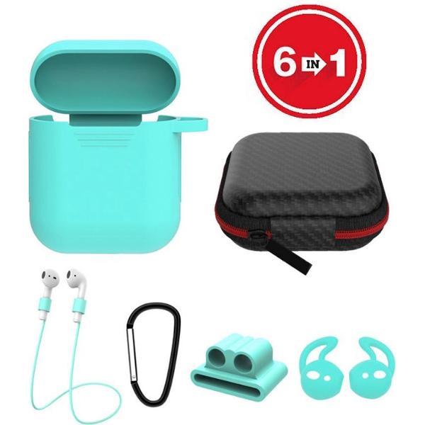 6 in 1 siliconen case met accessoires geschikt voor AirPods- mint groen