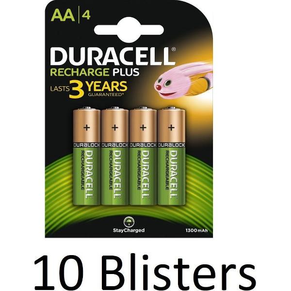 40 Stuks (10 Blisters a 4 st) Duracell AA Oplaadbare Batterijen - 1.300 mAh