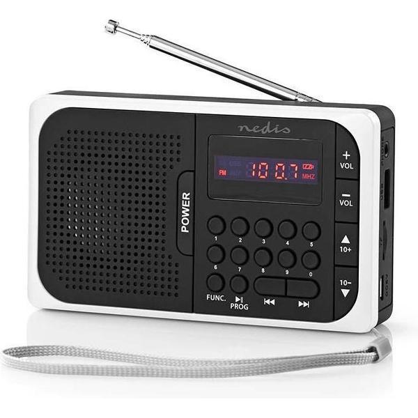 Nedis portable FM radio met USB en Micro SD 3,6W / zwart/wit