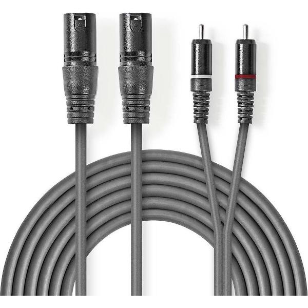 Nedis 2x XLR (m) - 2x RCA (m) stereo audiokabel - 3 meter