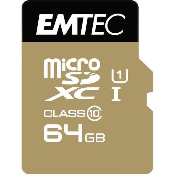 Emtec MicroSDXC 64GB + Adapter CL10 Gold+ UHS-I 45MB/s zwart/goud
