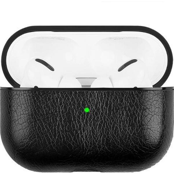 Airpods Pro hoesje luxe leer look - Zwart lederen beschermcase