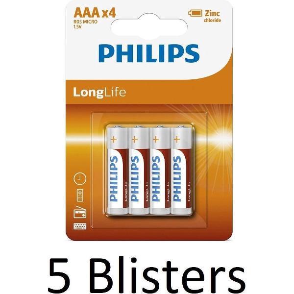 20 Stuks (5 Blisters a 4 st) Philips longlife AAA Batterijen