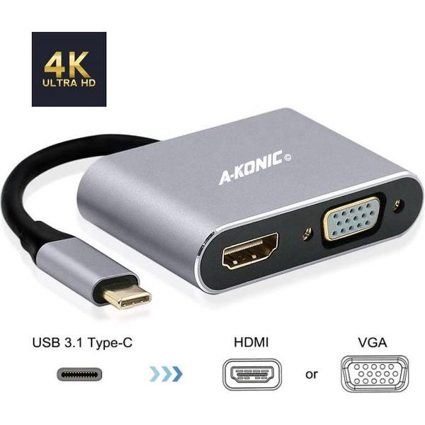 Usb-C naar HDMI VGA Adapter | 2 in 1 type-c to VGA en HDMI-HUB | Compatible Apple Macbook Pro | Chromebook | IMAC | XPS | Dell | Lenovo | HP | Spacegrey | A-KONIC©