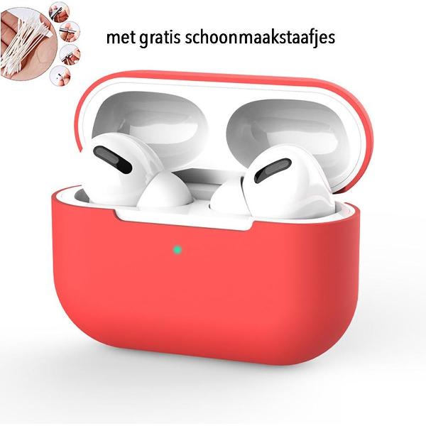 Siliconen Case Apple AirPods Pro rood- AirPods hoesje rood - AirPods case - gratis schoonmaakstaafjes