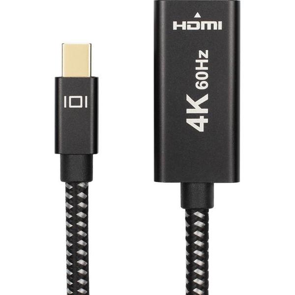 DrPhone MH1 Thunderbolt Mini DisplayPort naar HDMI Female 4K 60Hz Adapter - Aluminium Gevlochten - Zwart