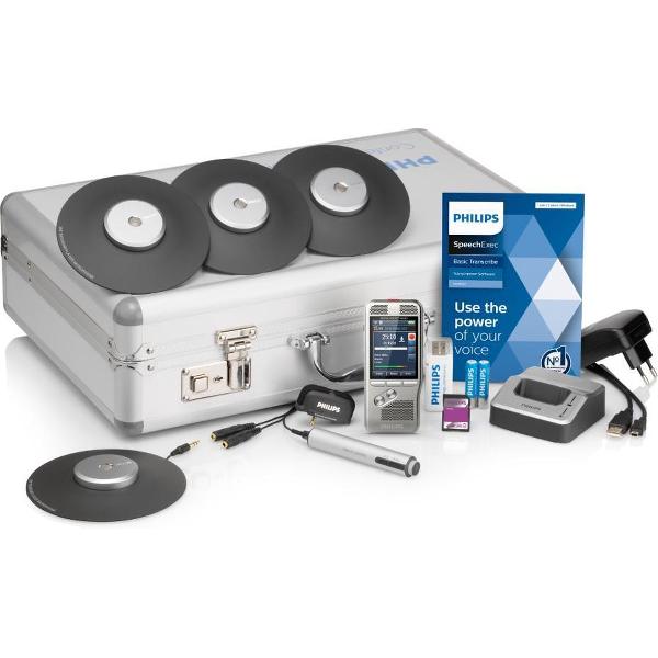 Philips PocketMemo Vergaderrecorder DPM8900/02, 4x 360° microfoon/32 pers., accessoires, metale draagkoffer, SpeechExec Basic Dictate 11, 2-jaar licentie