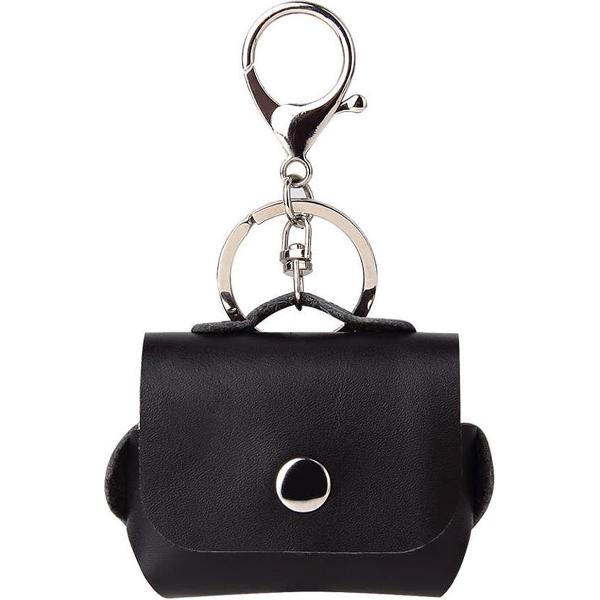 Airpods Hoesje Zwart PU Leer Shockproof Case Sleutelhanger