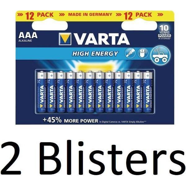 24 Stuks (2 Blisters a 12 st) Varta High Energy AAA batterijen