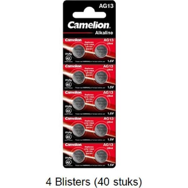 40 stuks (4 blisters a 10 stuks) Camelion Alkaline LR44 AG13 1.5V 0% Mecury
