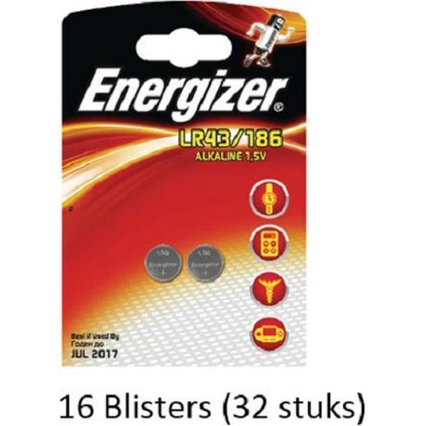 32 stuks (16 blisters a 2 stuks) Energizer knoopcel LR43/186 1.5V