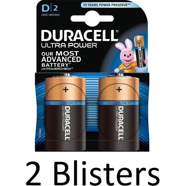 4 Stuks (2 Blisters a 2 st) Duracell Ultra Power D Batterijen - Alkaline