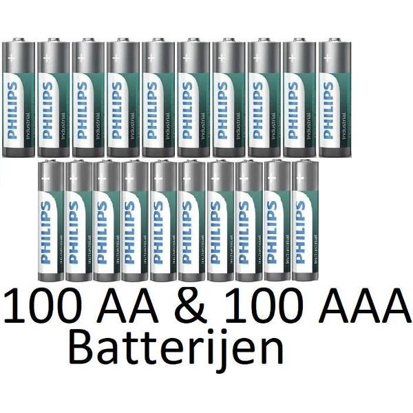 100 AA & 100 (Verpakt Per 10) AAA Philips industrial Alkaline Batterijen