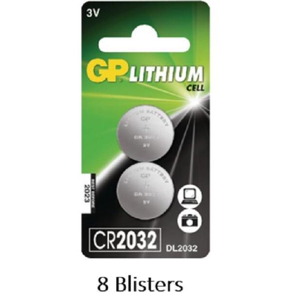 16 stuks (8 blisters a 2 stuks) GP Lithium Cell CR2032 batterij 3V