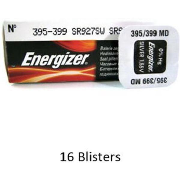 16 stuks (16 blisters a 1 stuk) Energizer 395 / 399 SR927SW 52mAh 1.55V knoopcel batterij