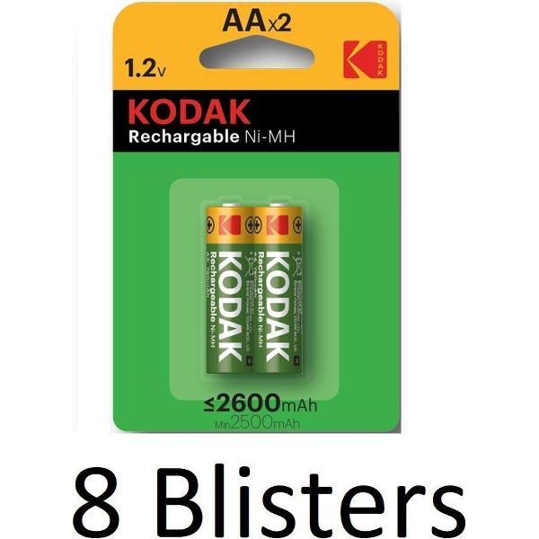 16 Stuks (8 Blisters a 2 st) Kodak AA Oplaadbare batterijen - 2600mAh