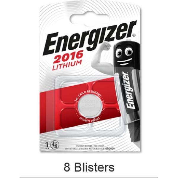8 stuks (8 blisters a 1 stuk) Energizer CR2016 Lithium knoopcel 3V 90mAh Professional battery